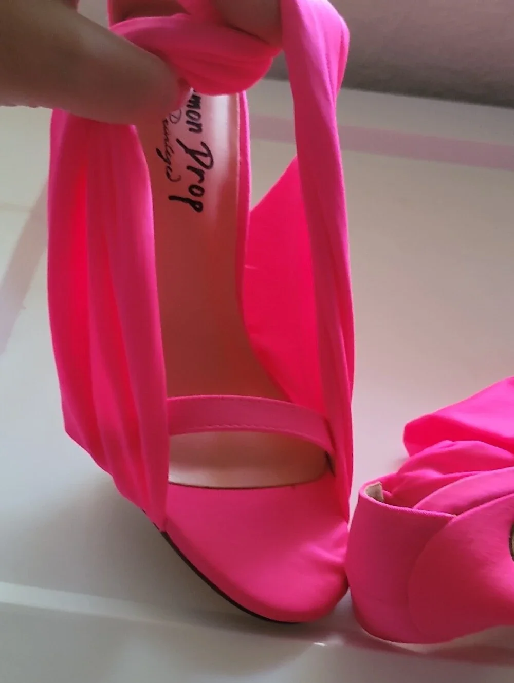 LEMON DROP Hot Pink Draped Open-Toe Heels NEW